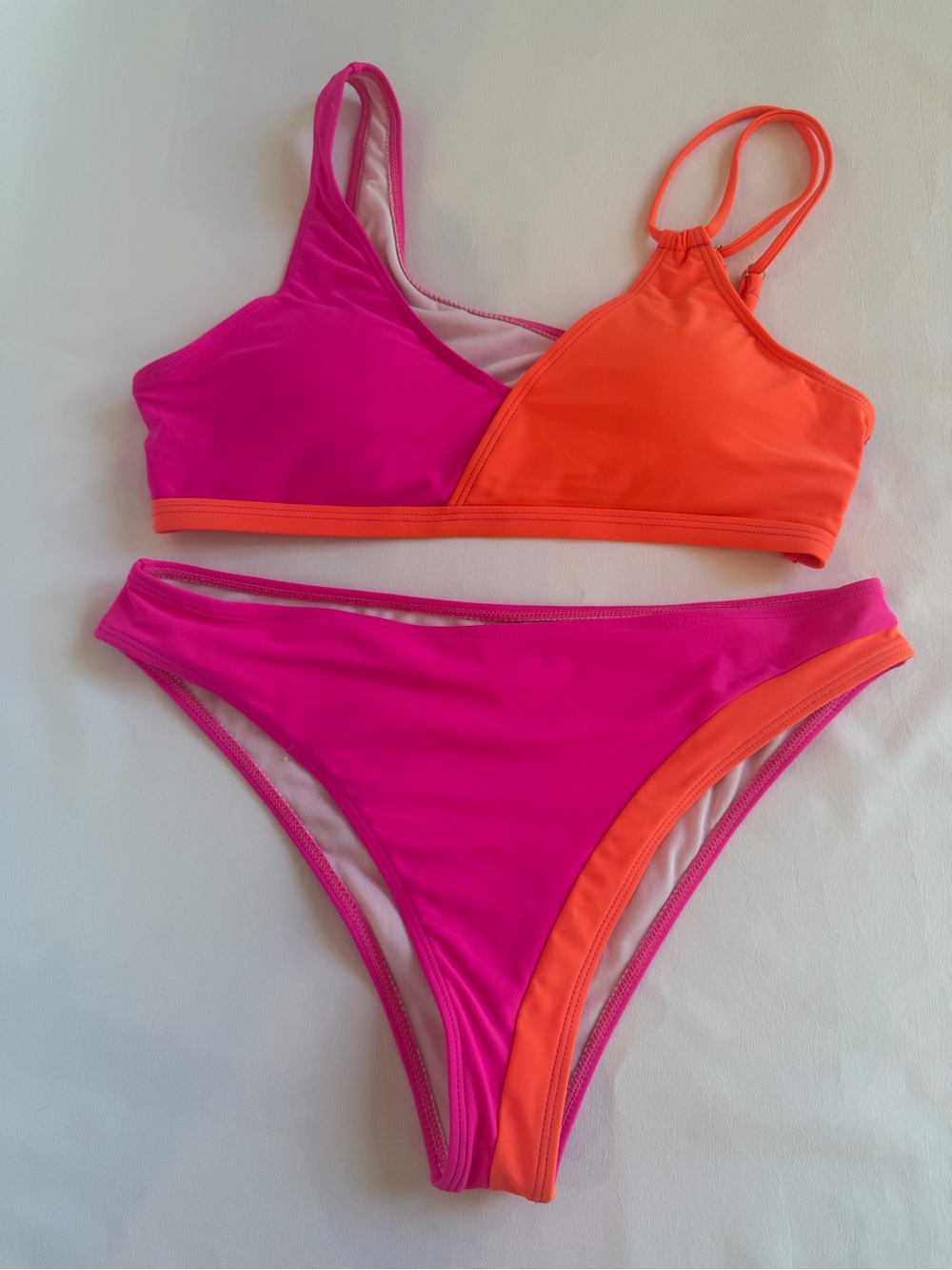NWOT - Strappy Two-Tone Hot Pink & Neon Orange Bikini Set